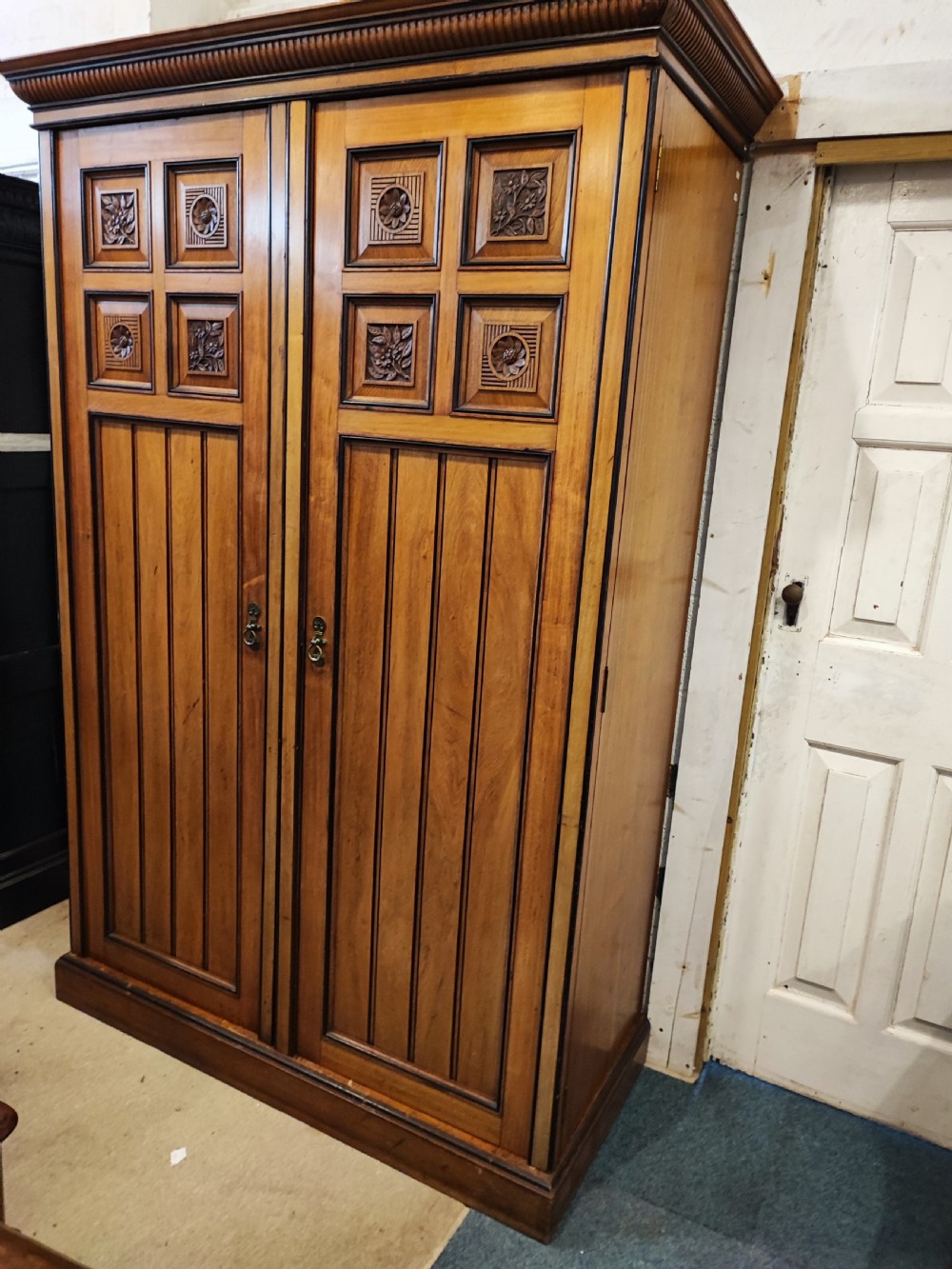 Superb Victorian arts and crafts  2 door wardrobe. Attr to Gillows  View XVIII