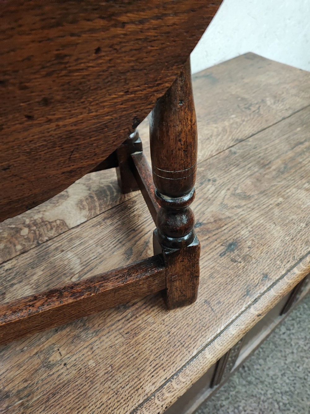 Antique oak drop flap coffee table. View V