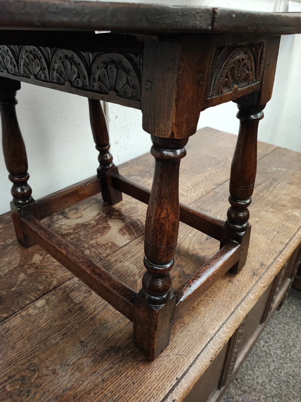 Antique oak drop flap coffee table. View VII