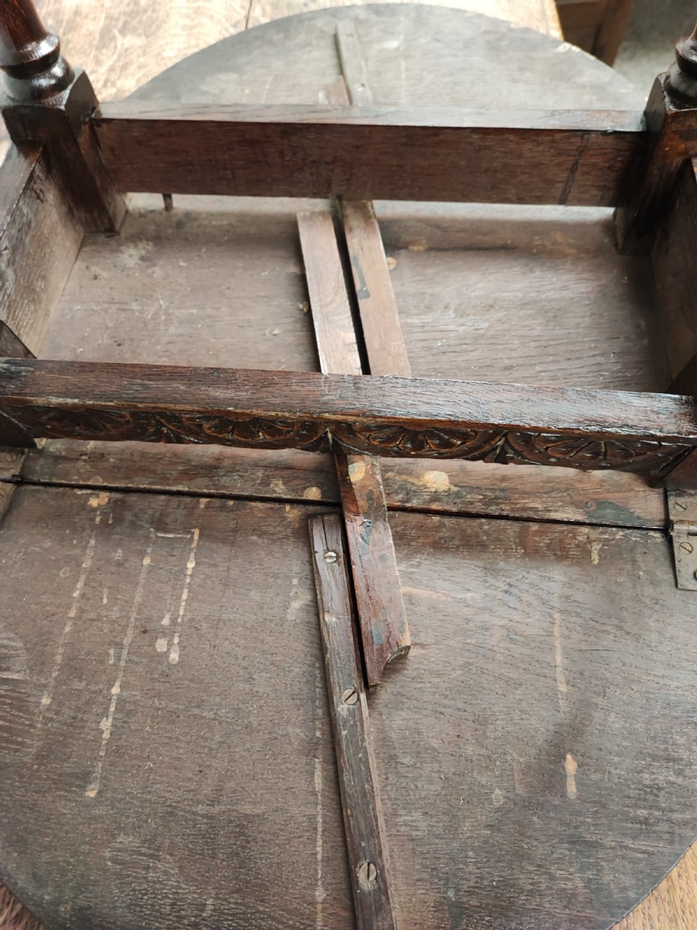 Antique oak drop flap coffee table. View VIII