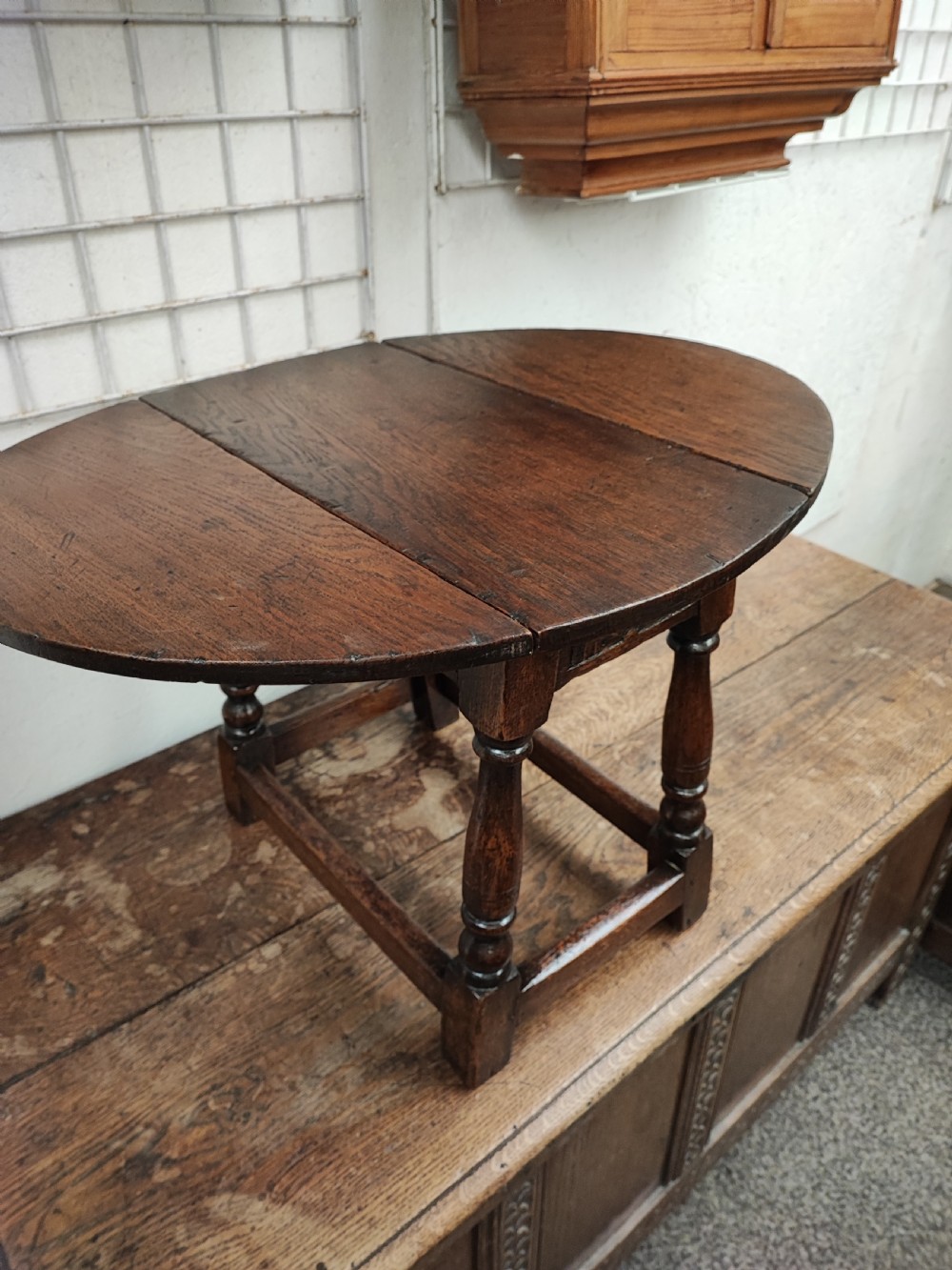 Antique oak drop flap coffee table. View IX