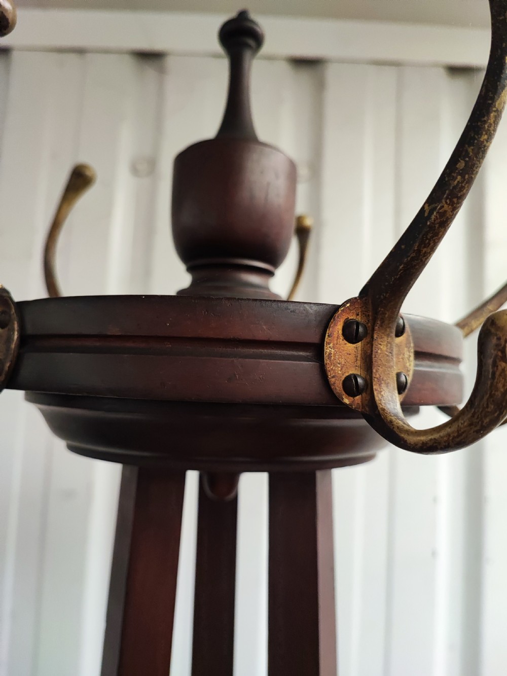 19c art's and crafts coat stand in mahogany. View II