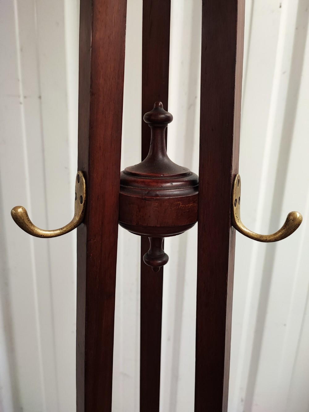 19c art's and crafts coat stand in mahogany. View III