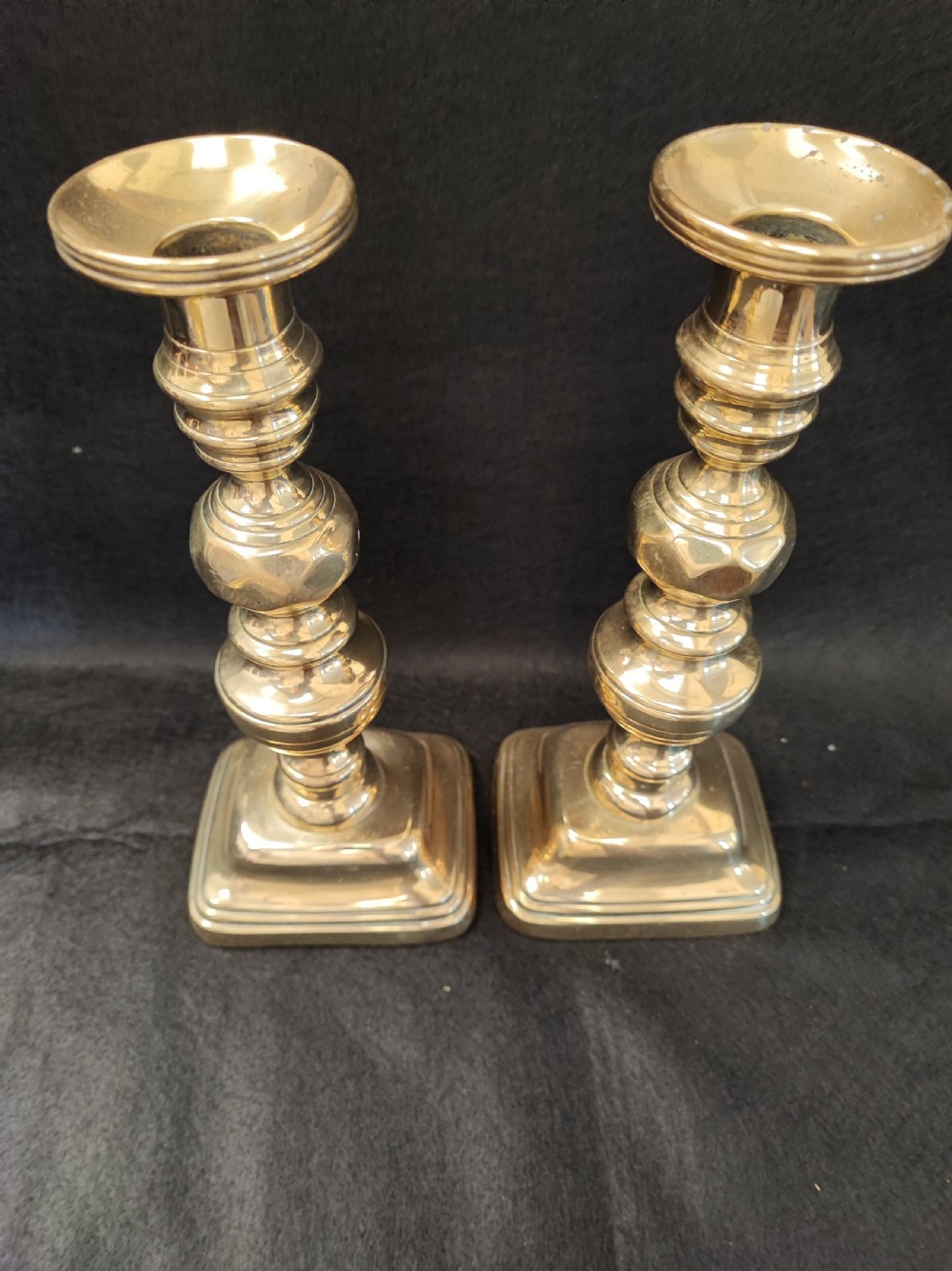 Quality pair of Victorian brass candle sticks  View IV