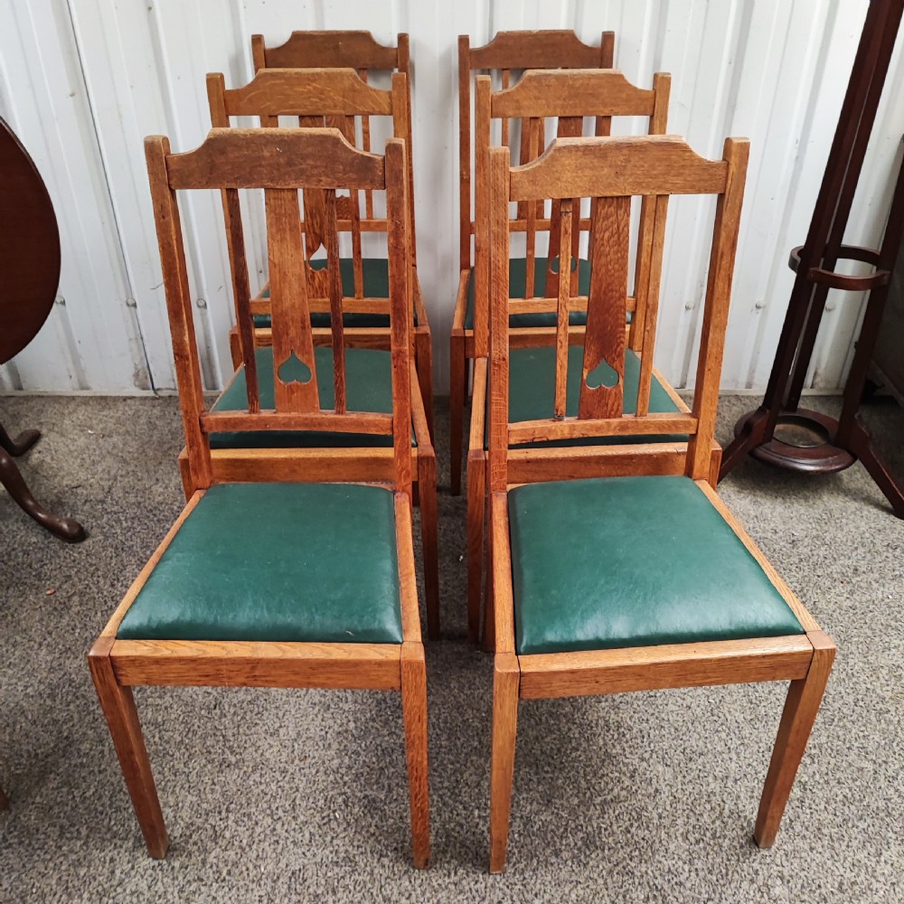 Set of 6 golden oak arts and crafts dining chairs
