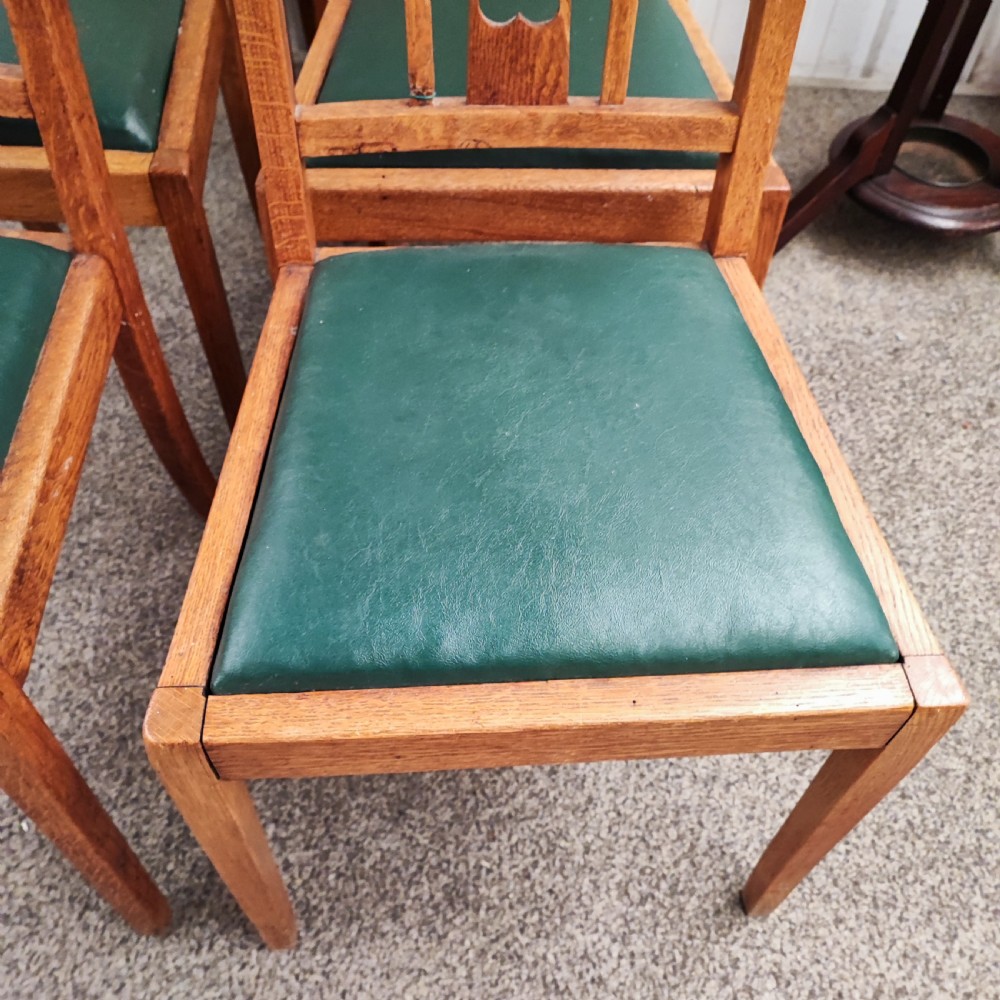Set of 6 golden oak arts and crafts dining chairs View II