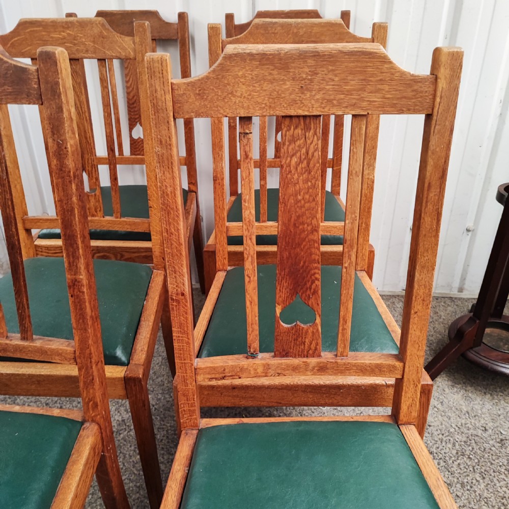 Set of 6 golden oak arts and crafts dining chairs View III