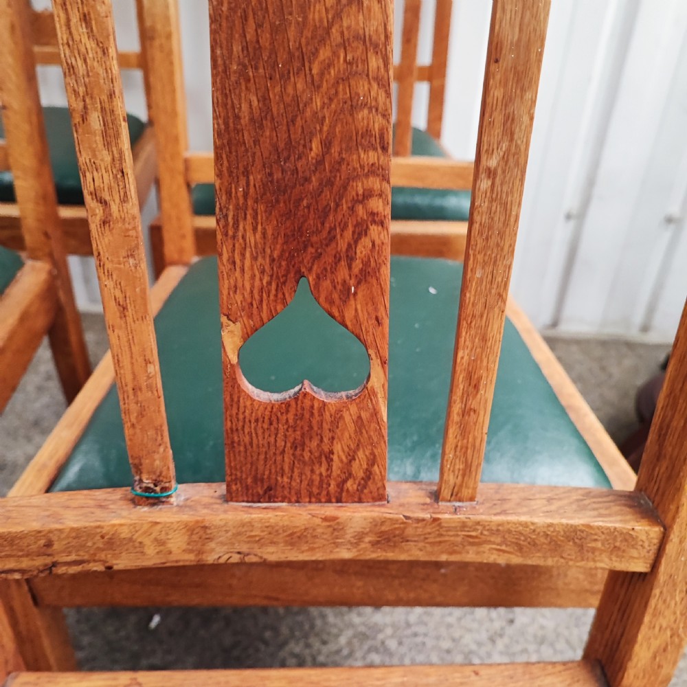 Set of 6 golden oak arts and crafts dining chairs View IV