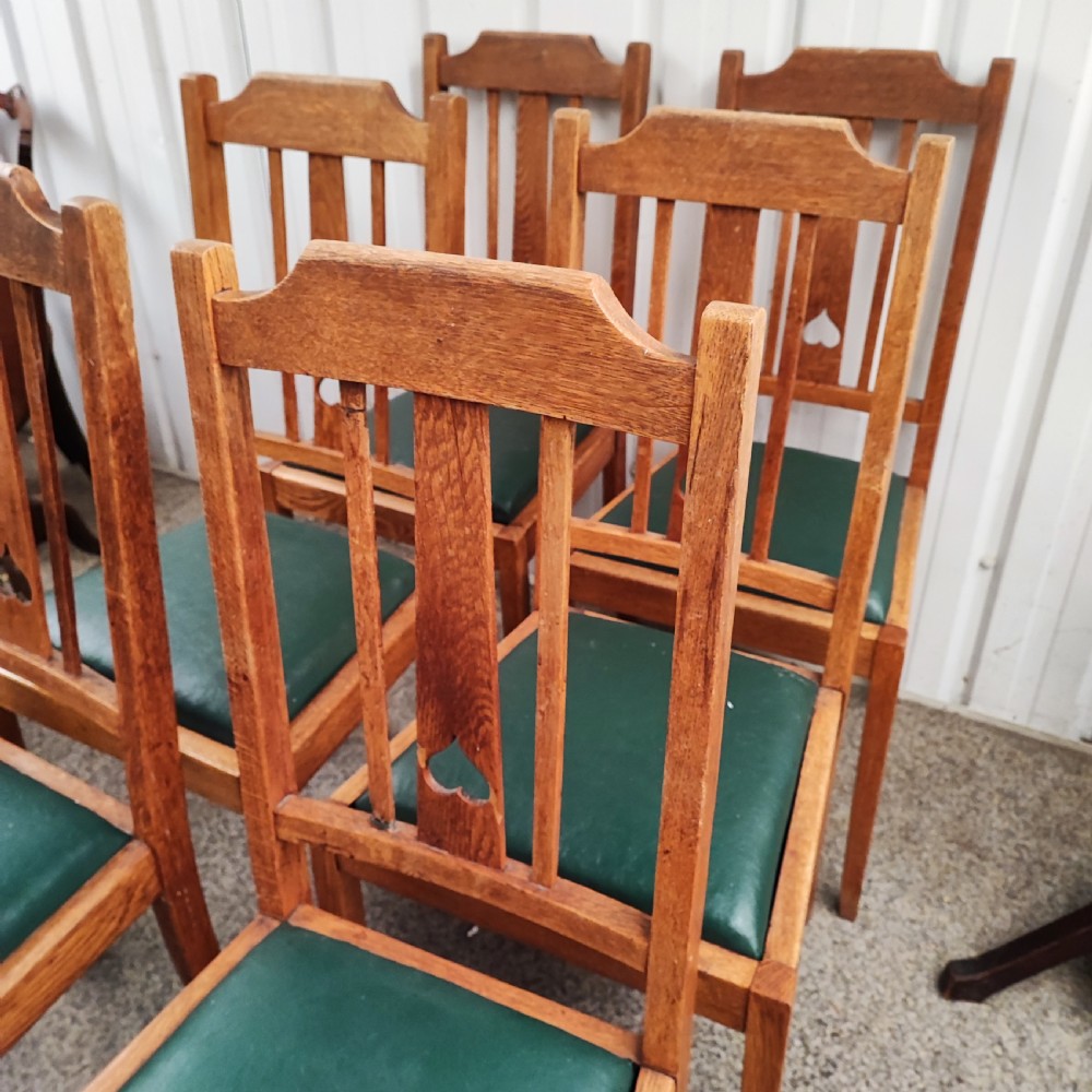 Set of 6 golden oak arts and crafts dining chairs View V