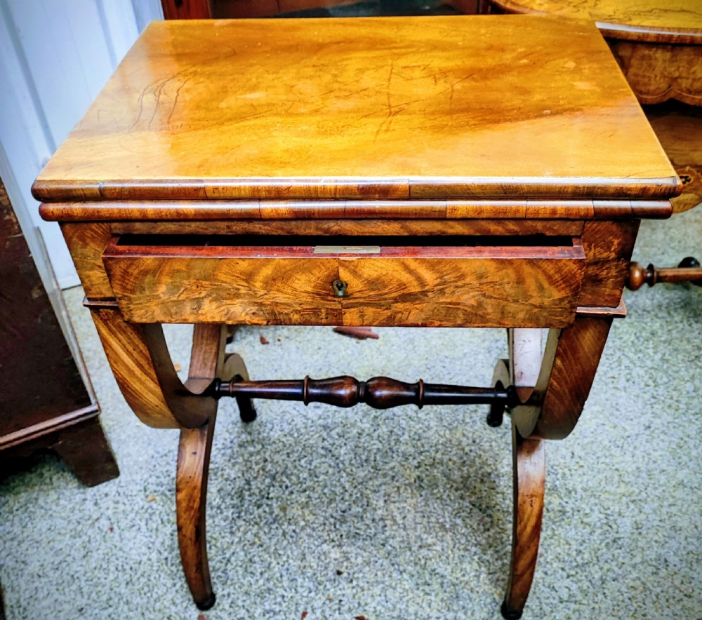 Antique small french charlesx mahogany lamp card table  View V