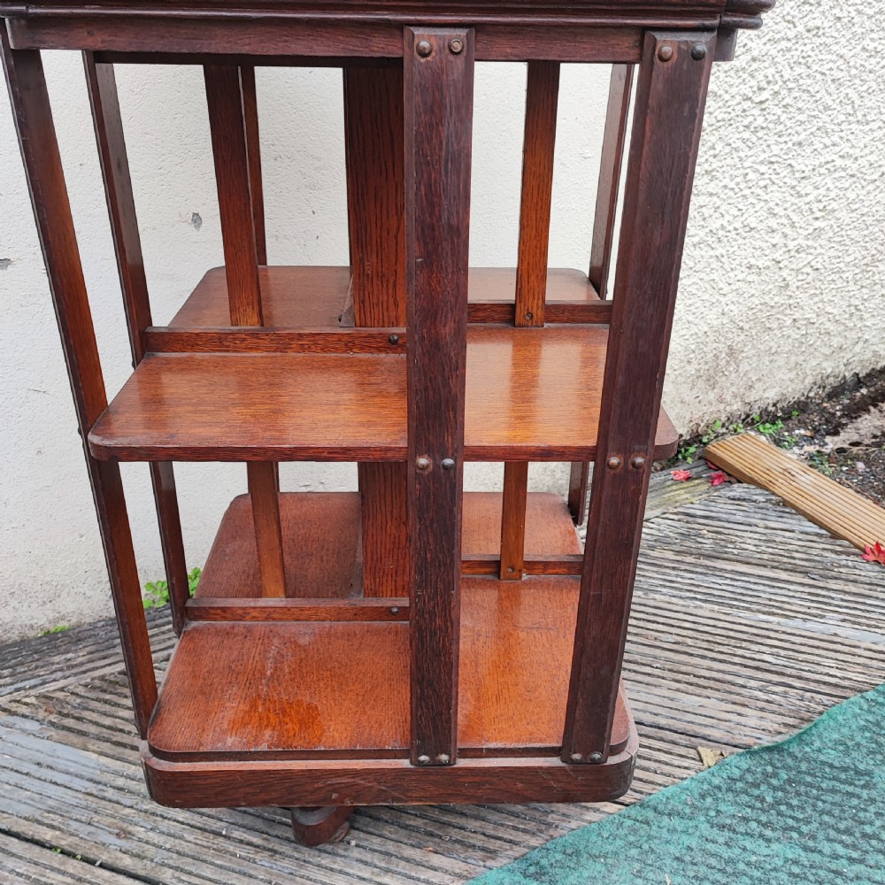 Fine Edwardian oak revolving bookcase View III