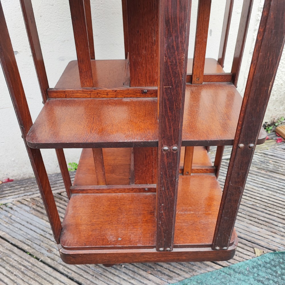 Fine Edwardian oak revolving bookcase View V