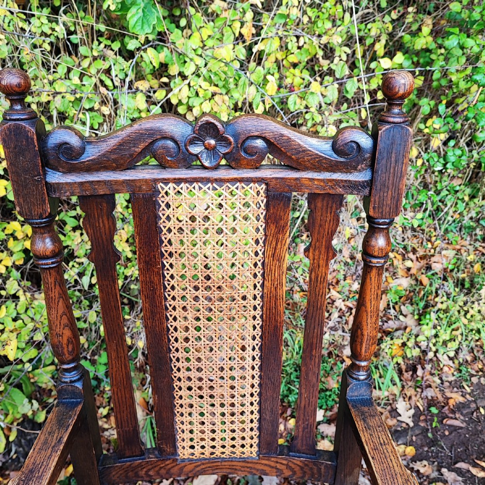 Good antique pair of oak arm chairs  View II