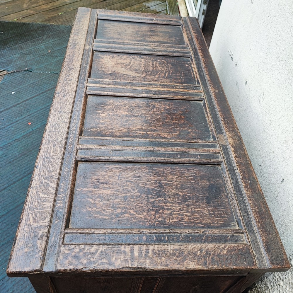 18c oak carved and panelled oak coffer View IX