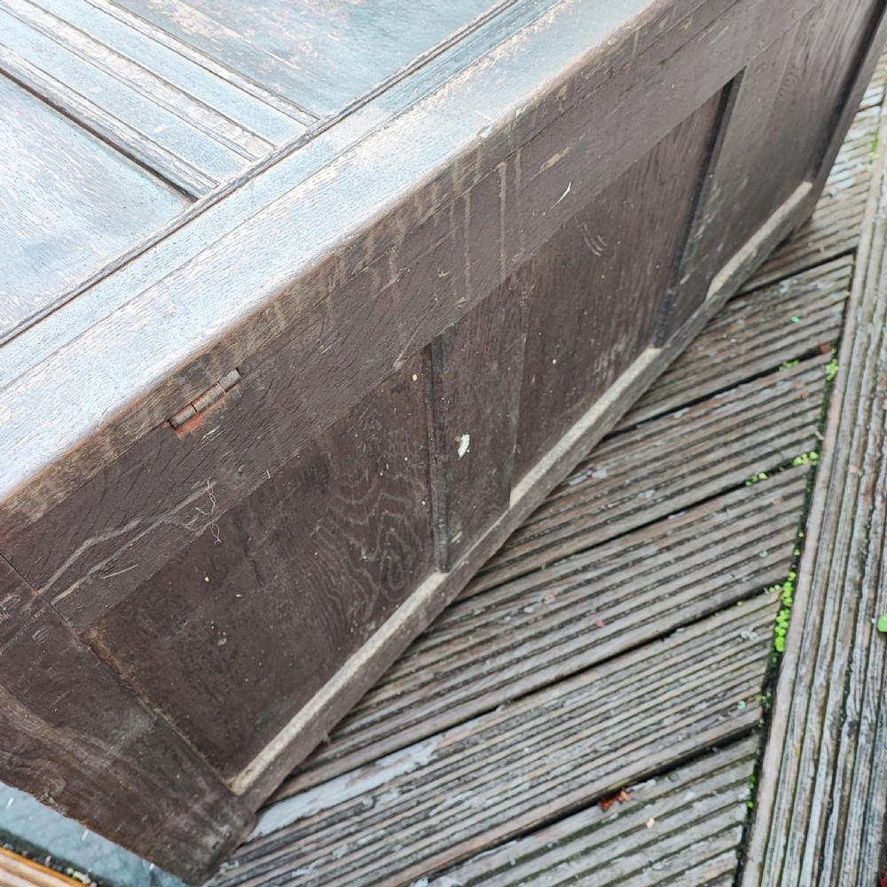 18c oak carved and panelled oak coffer View X