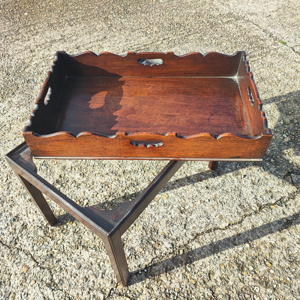 good Georgian tray on stand in mahogany View III