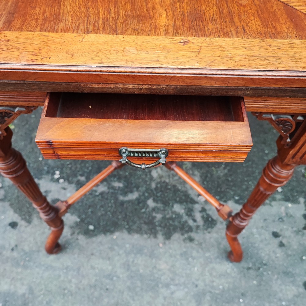 Victorian walnut envelope card table View II