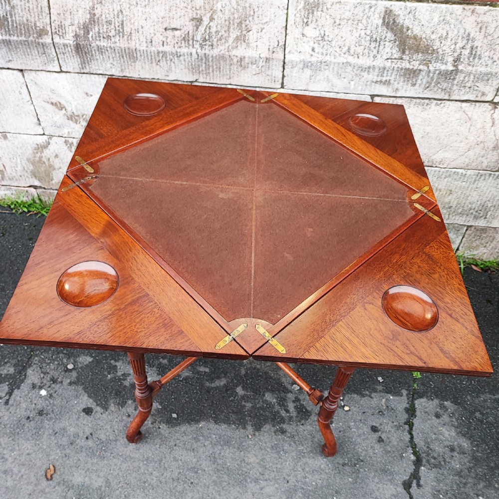 Victorian walnut envelope card table View VI