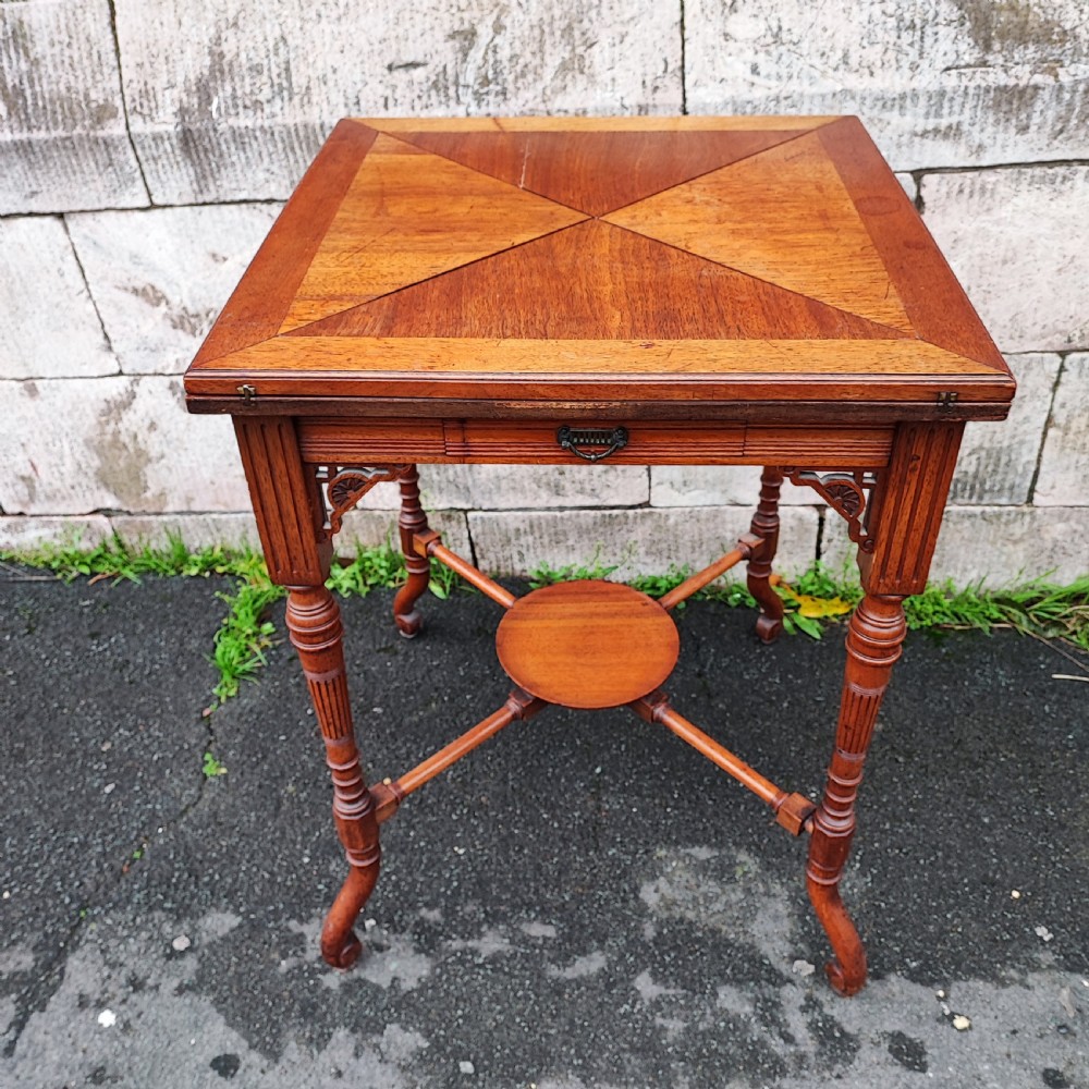 Victorian walnut envelope card table View VII
