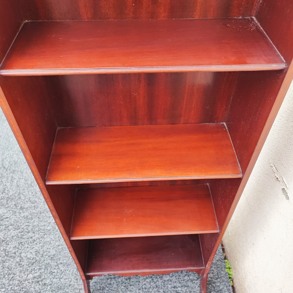 Edwardian inlaid mahogany open bookcase  View V