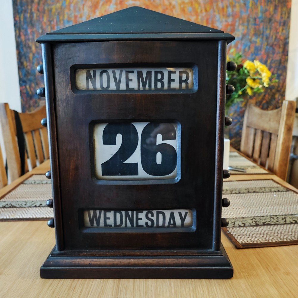 Antique mahogany desk calendar of large size  View VI