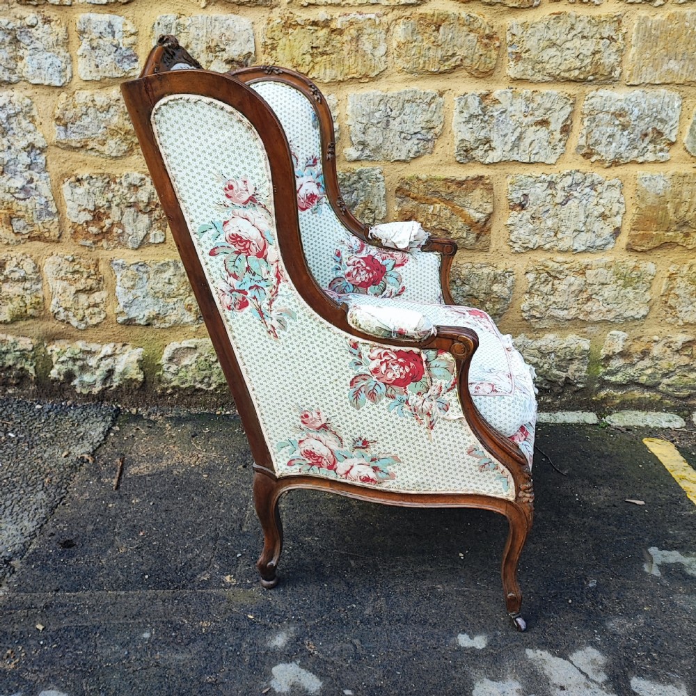Fine large french walnut wing armchair View IV