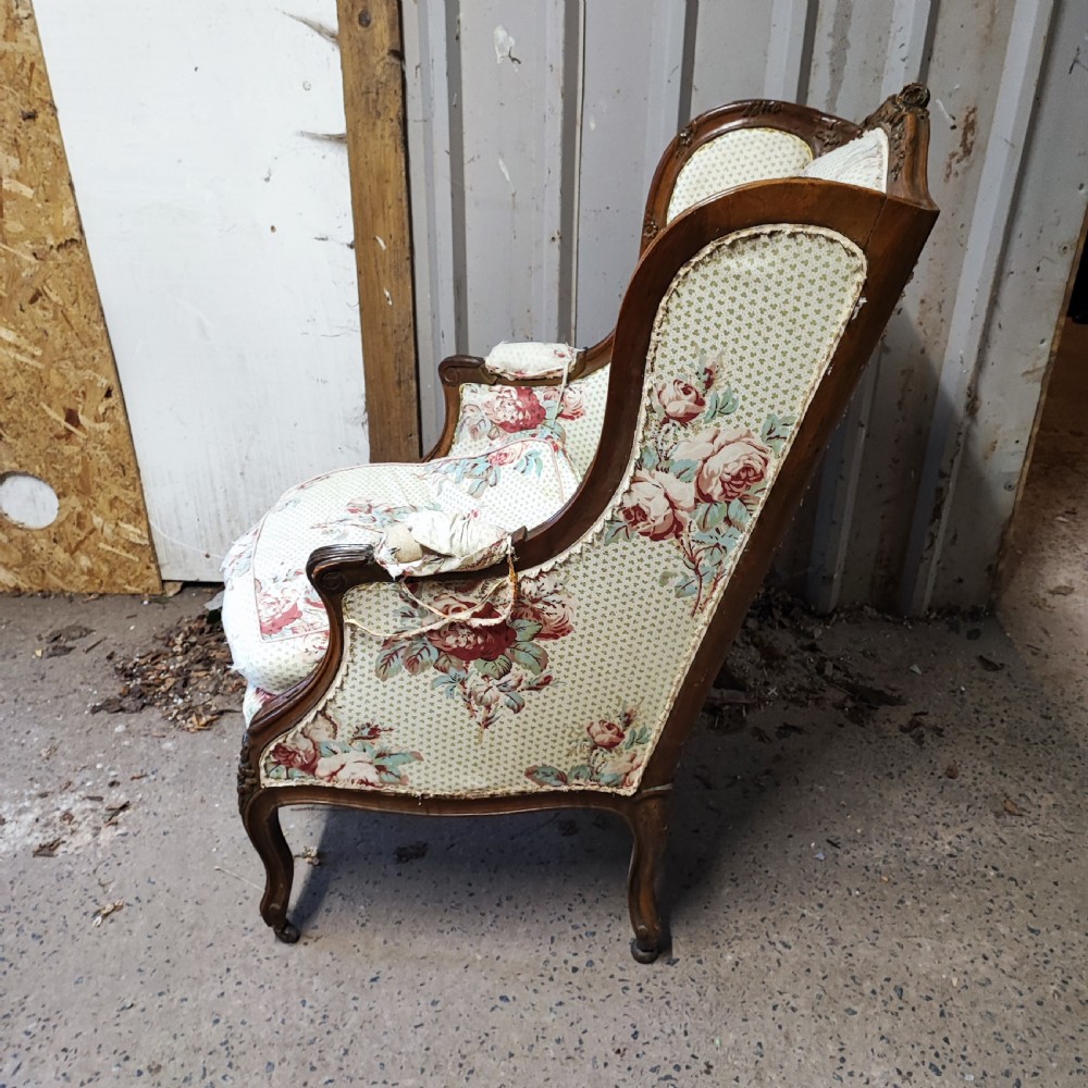 Fine large french walnut wing armchair View V