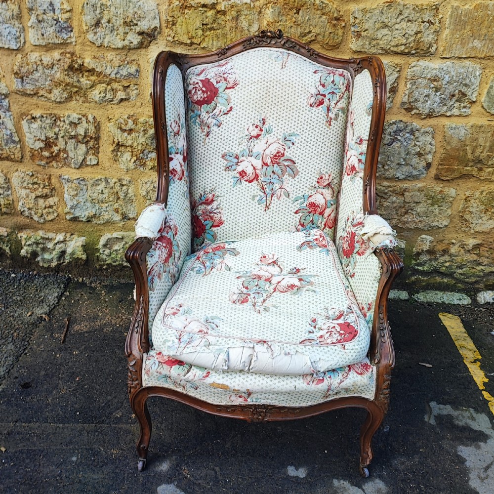 Fine large french walnut wing armchair View VI