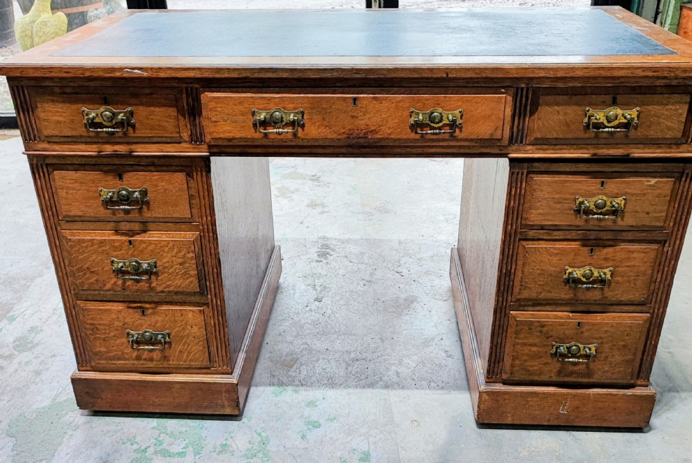 Antique oak pedestal desk  View V