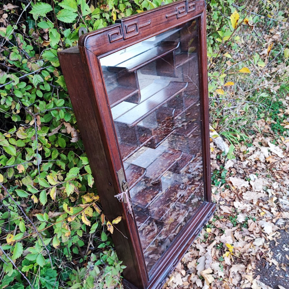 Antique oriental  hardwood wall mounted collectors cabinet  View V