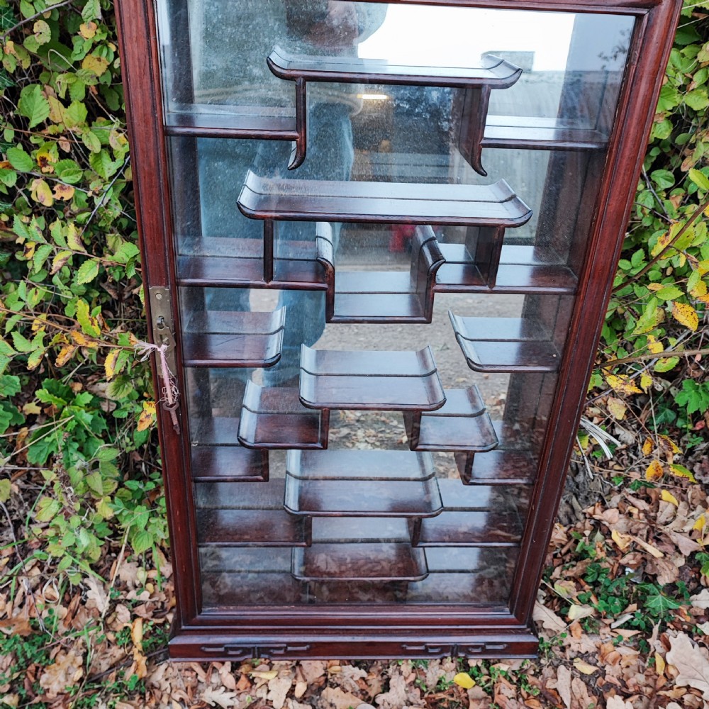 Antique oriental  hardwood wall mounted collectors cabinet  View VI