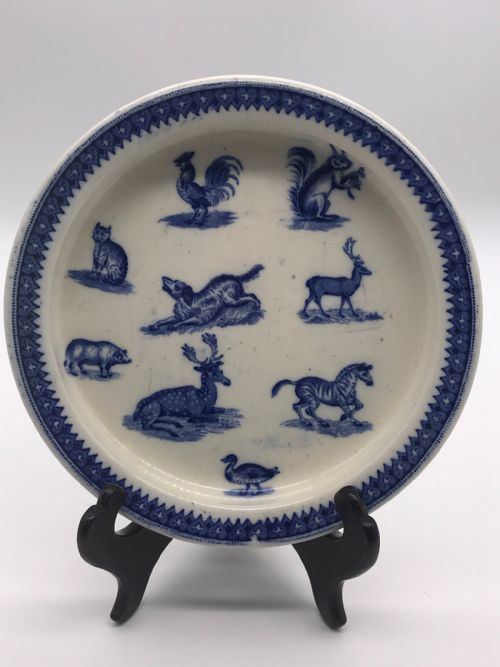 antique english children's nursery ware blue and white dinner bowl by copeland spode - CATEGORY: ANTIQUE CERAMICS - DATED EDWARDIAN