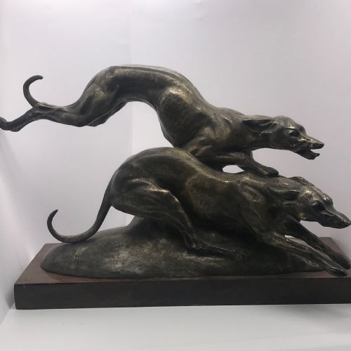 antique french bronze of racinghunting greyhounds by francisque joseph duret - CATEGORY: ANTIQUE SCULPTURES - DATED 19TH CENTURY