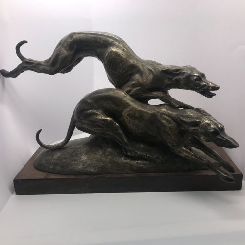 ANTIQUE FRENCH BRONZE OF RACINGHUNTING GREYHOUNDS BY FRANCISQUE JOSEPH DURET - ADDITIONAL PHOTO 1