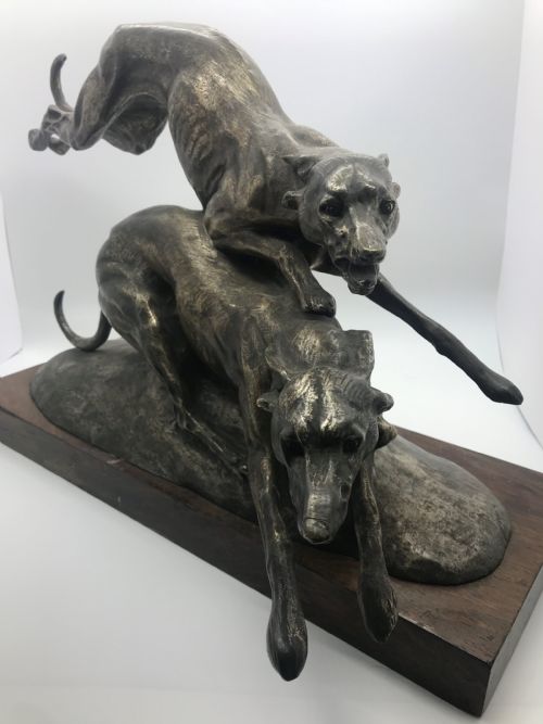 ANTIQUE FRENCH BRONZE OF RACINGHUNTING GREYHOUNDS BY FRANCISQUE JOSEPH DURET - ADDITIONAL PHOTO 2