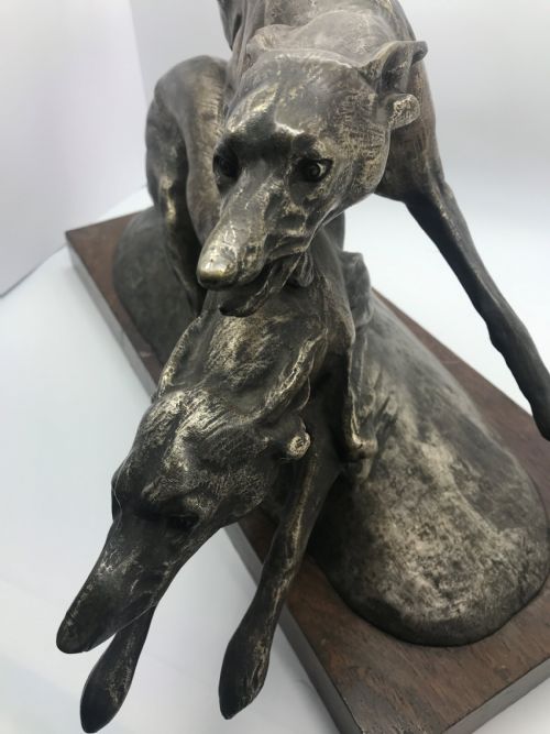 ANTIQUE FRENCH BRONZE OF RACINGHUNTING GREYHOUNDS BY FRANCISQUE JOSEPH DURET - ADDITIONAL PHOTO 5