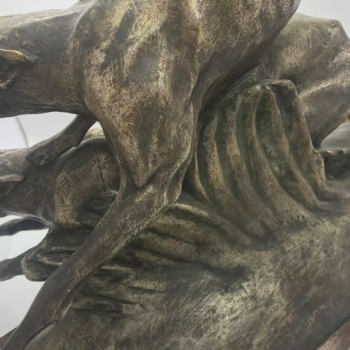 ANTIQUE FRENCH BRONZE OF RACINGHUNTING GREYHOUNDS BY FRANCISQUE JOSEPH DURET - ADDITIONAL PHOTO 6