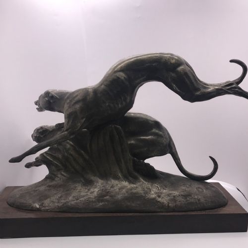 ANTIQUE FRENCH BRONZE OF RACINGHUNTING GREYHOUNDS BY FRANCISQUE JOSEPH DURET - ADDITIONAL PHOTO 9