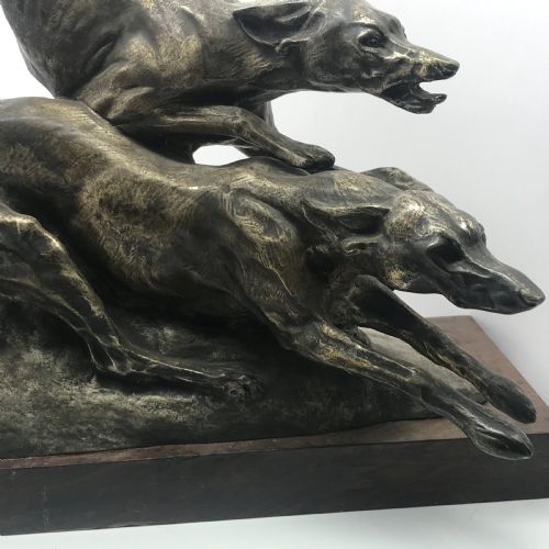 ANTIQUE FRENCH BRONZE OF RACINGHUNTING GREYHOUNDS BY FRANCISQUE JOSEPH DURET - ADDITIONAL PHOTO 11