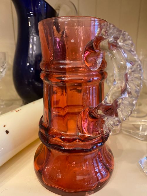ANTIQUE CRANBERRY GLASS JUG - ADDITIONAL PHOTO 2