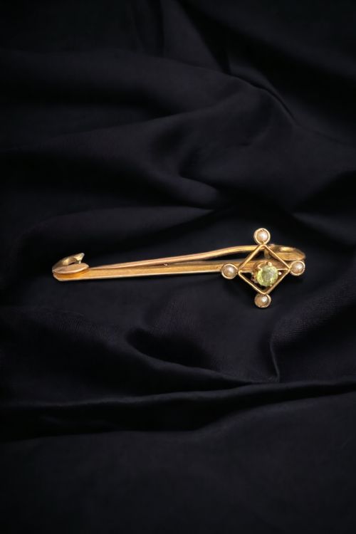ANTIQUE GOLD BROOCH PERIDOT AND SPLIT PEARLS - ADDITIONAL PHOTO 3