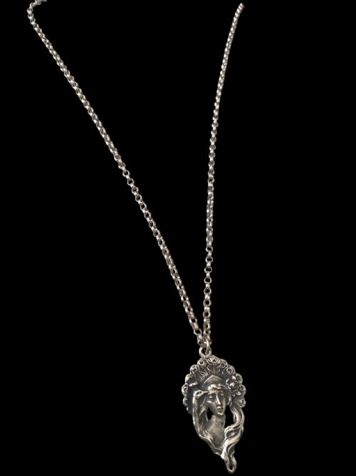 art nouveau style silver pendant and chain - CATEGORY: ANTIQUE JEWELLERY - DATED 1960