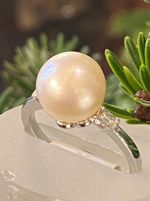 VINTAGE 18CT GOLD PEARL AND DIAMOND DRESS RING - ADDITIONAL PHOTO 1