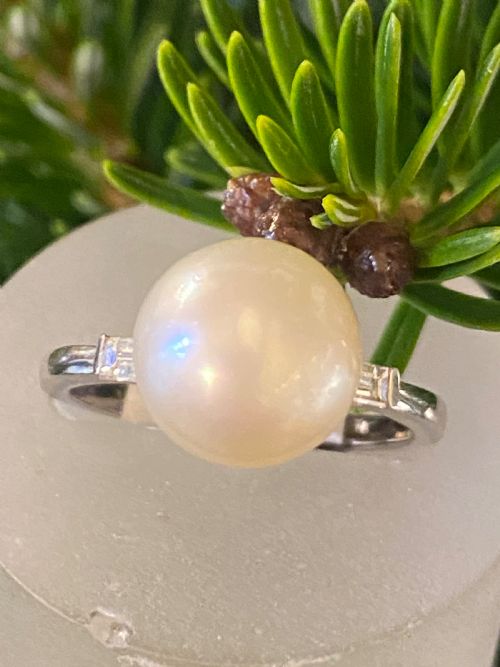 VINTAGE 18CT GOLD PEARL AND DIAMOND DRESS RING - ADDITIONAL PHOTO 3