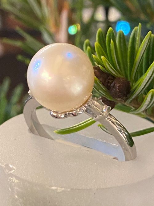 VINTAGE 18CT GOLD PEARL AND DIAMOND DRESS RING - ADDITIONAL PHOTO 5