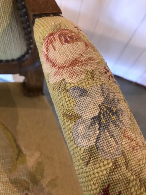 ANTIQUE FRENCH SALON CHAIR PETIT POINT TAPESTRY - ADDITIONAL PHOTO 4
