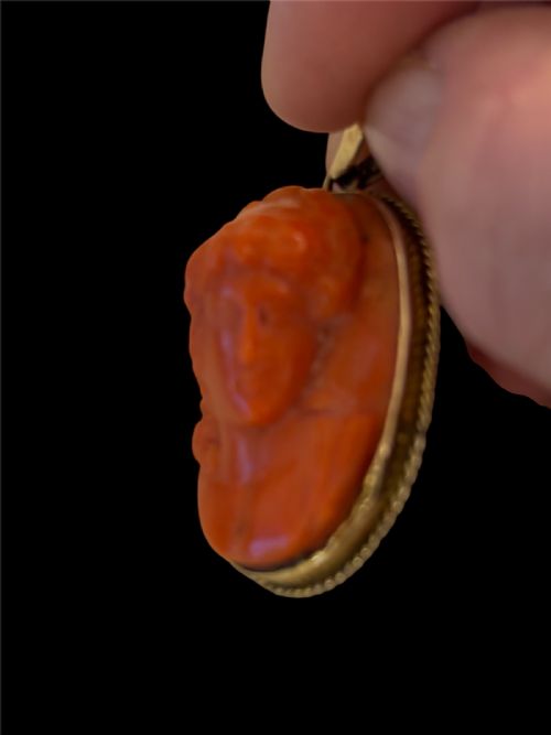 RELIEF CARVED CORAL CAMEO PENDANT - ADDITIONAL PHOTO 2