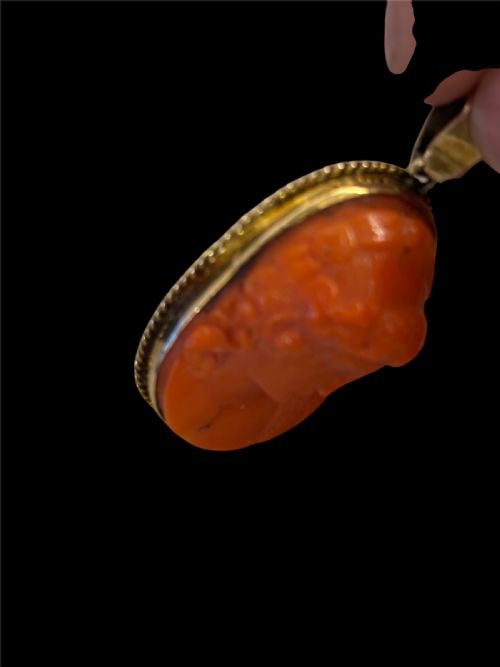 RELIEF CARVED CORAL CAMEO PENDANT - ADDITIONAL PHOTO 3