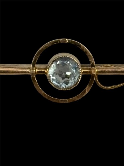 ANTIQUE 15CT GOLD AQUAMARINE BAR BROOCH - ADDITIONAL PHOTO 1