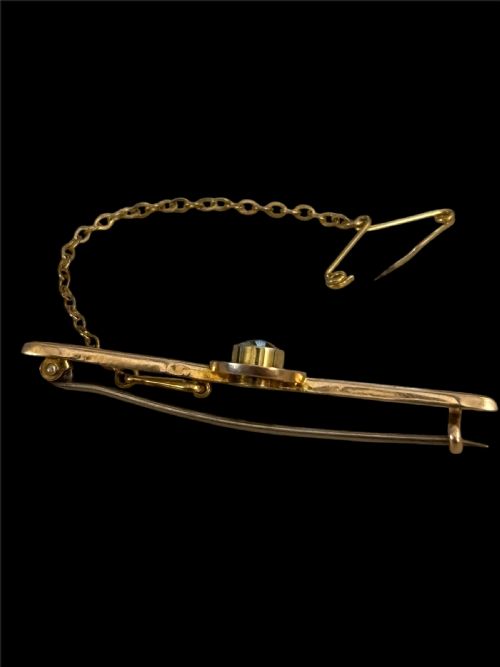 ANTIQUE 15CT GOLD AQUAMARINE BAR BROOCH - ADDITIONAL PHOTO 3